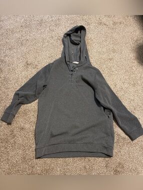 Dark Gray Lace-Up Tunic Hoodie-Women